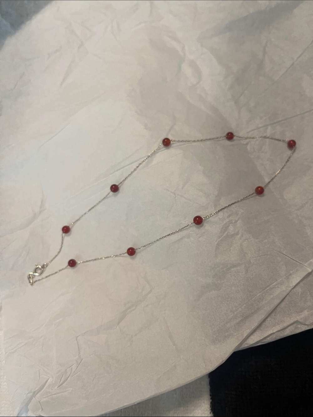 Silver Chain Necklace with Red Beads - Elegant Women's Jewelry